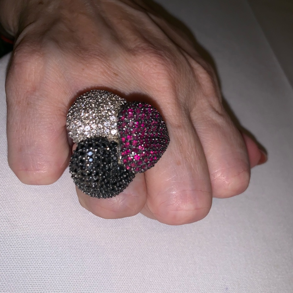Rare 925 LGA triple heart ring black white pink - Picture 3 of 5